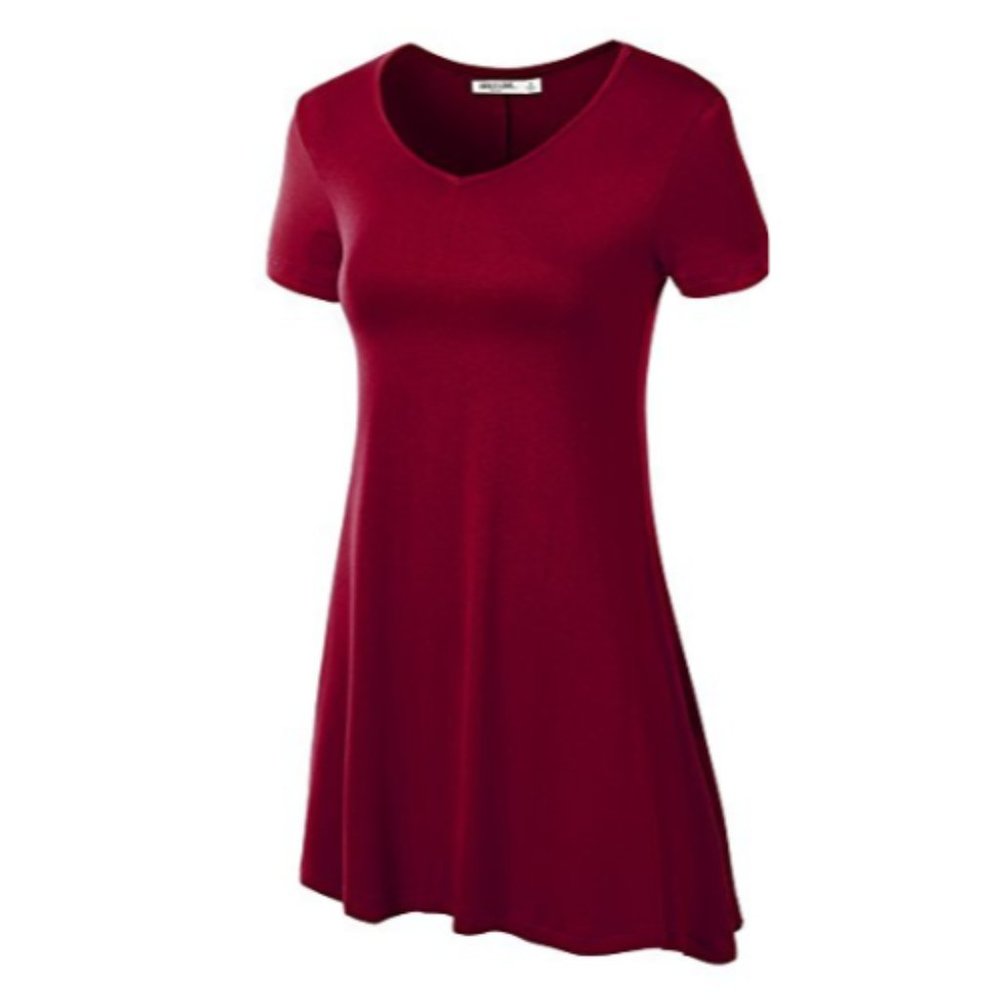 Tunic Top - Short Sleeve Burgundy Wine Red